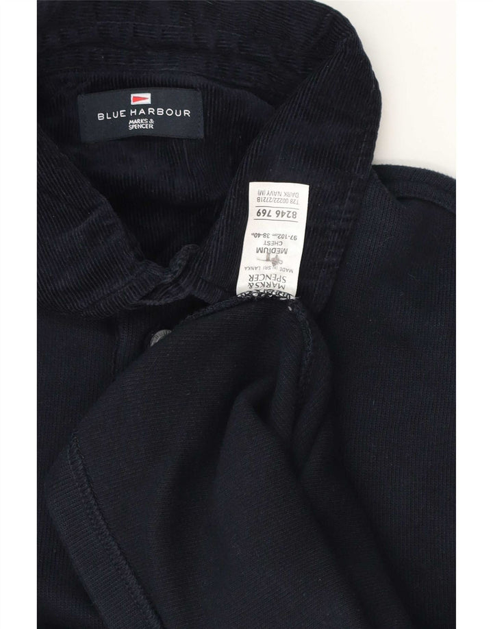 Camisa polo masculina de manga comprida Blue Harbor da Marks & Spencer, algodão marinho médio