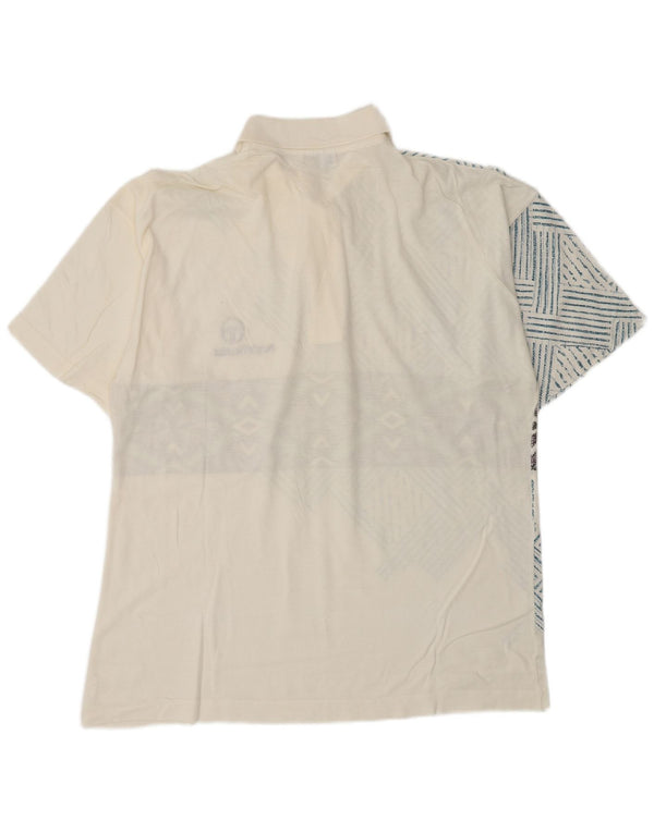 Camisa polo masculina Sergio Tacchini IT 50 algodão geométrico branco médio