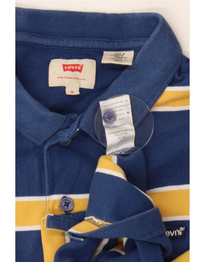 Camisa polo masculina Levi's média azul marinho listrada de algodão