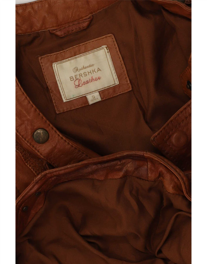 Jaqueta feminina de couro Bershka para motociclista UK 10 pequena marrom