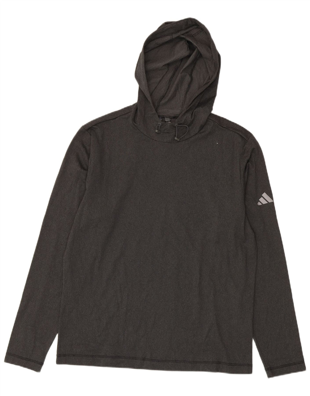 Top masculino com capuz Adidas manga comprida poliéster cinza médio