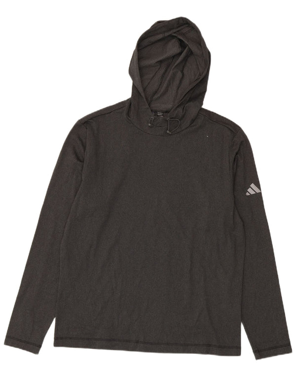 Top masculino com capuz Adidas manga comprida poliéster cinza médio
