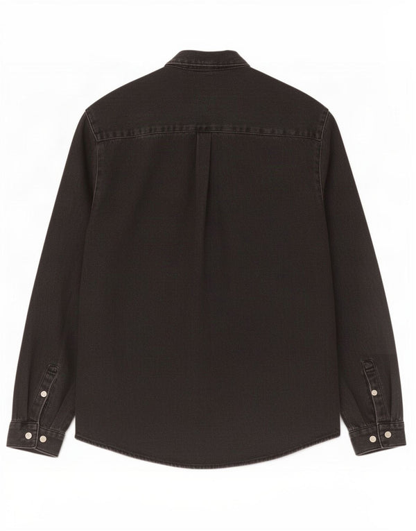 Zara Camisa jeans masculina pequena de algodão preto