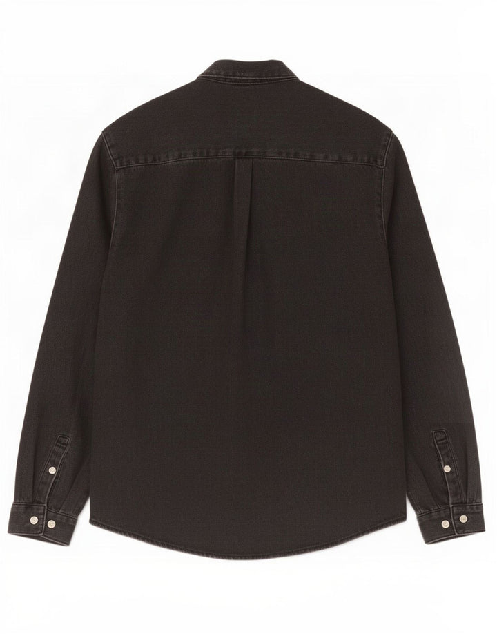 Zara Camisa jeans masculina pequena de algodão preto