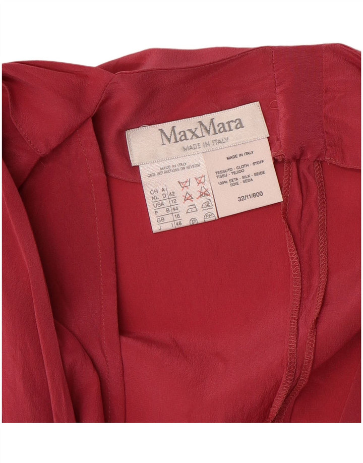 Blusa feminina de manga comprida Max Mara UK 16 grande seda vermelha
