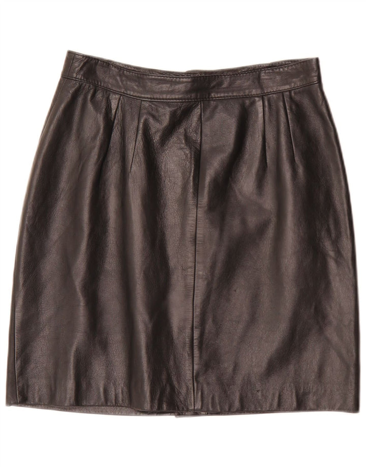 Mini saia feminina vintage de couro W28 média preta