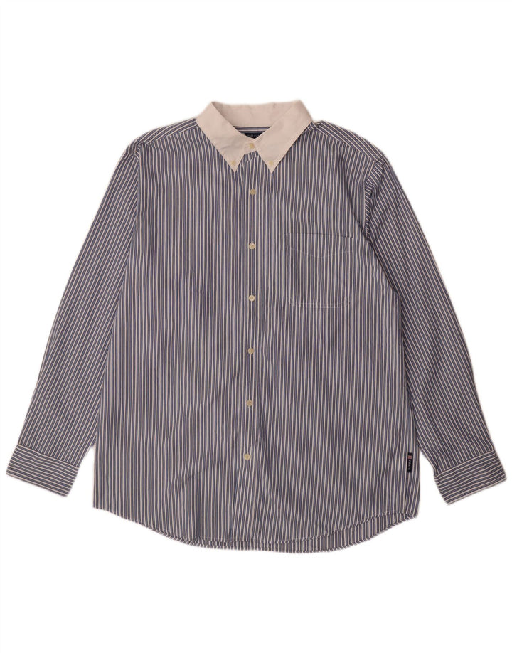 Camisa masculina Chaps Easy Care grande algodão listrado azul