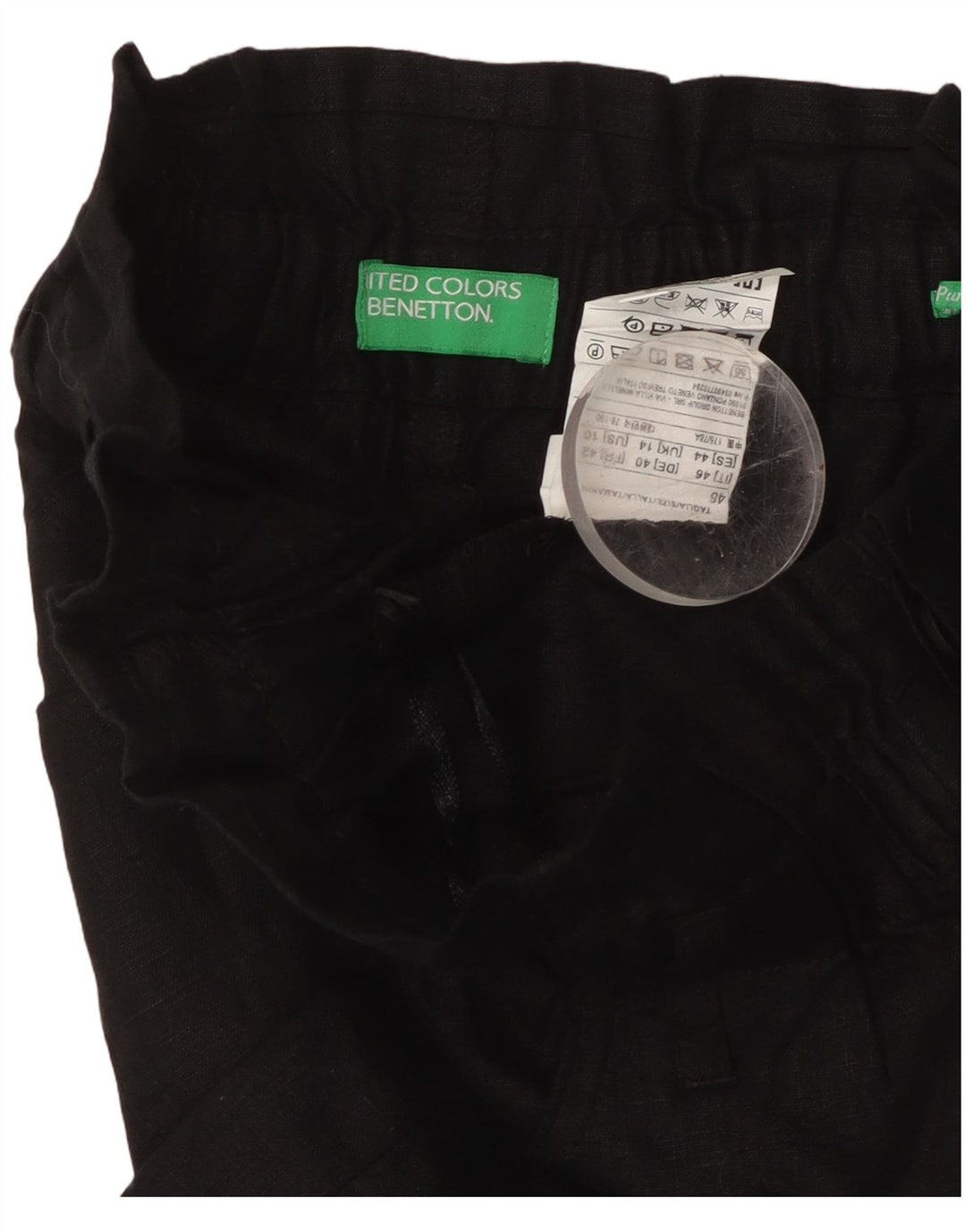 Shorts casuais femininos de cintura alta BENETTON Reino Unido 14 grande W32 linho preto
