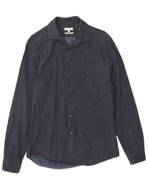 Reiss Mens Slim Fit Shirt Large Navy Blue Cotton