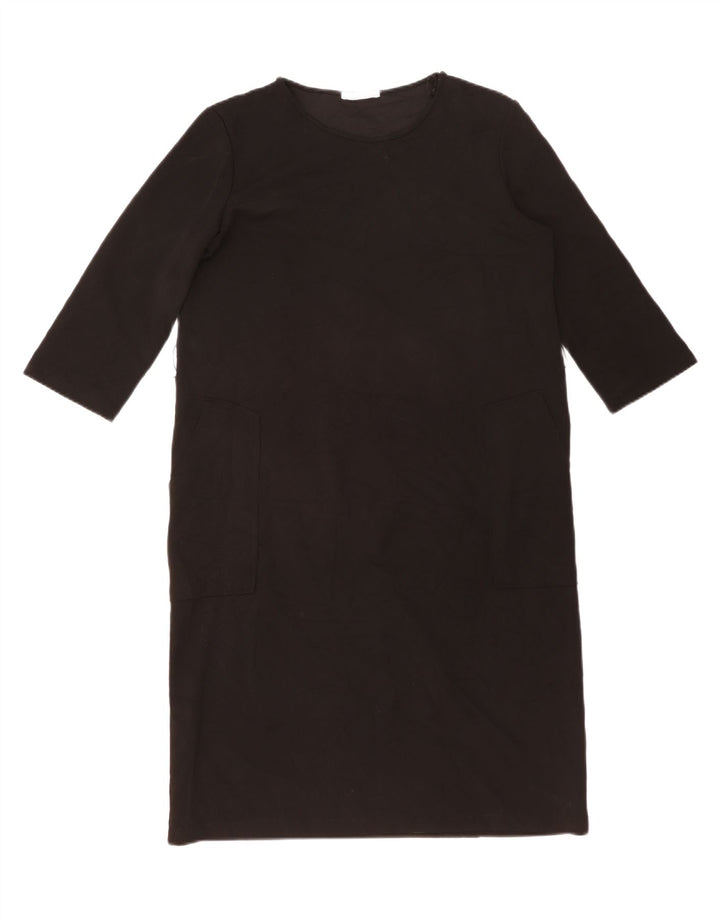 ZARA Vestido feminino manga 3/4, Reino Unido 14, grande, preto, poliéster