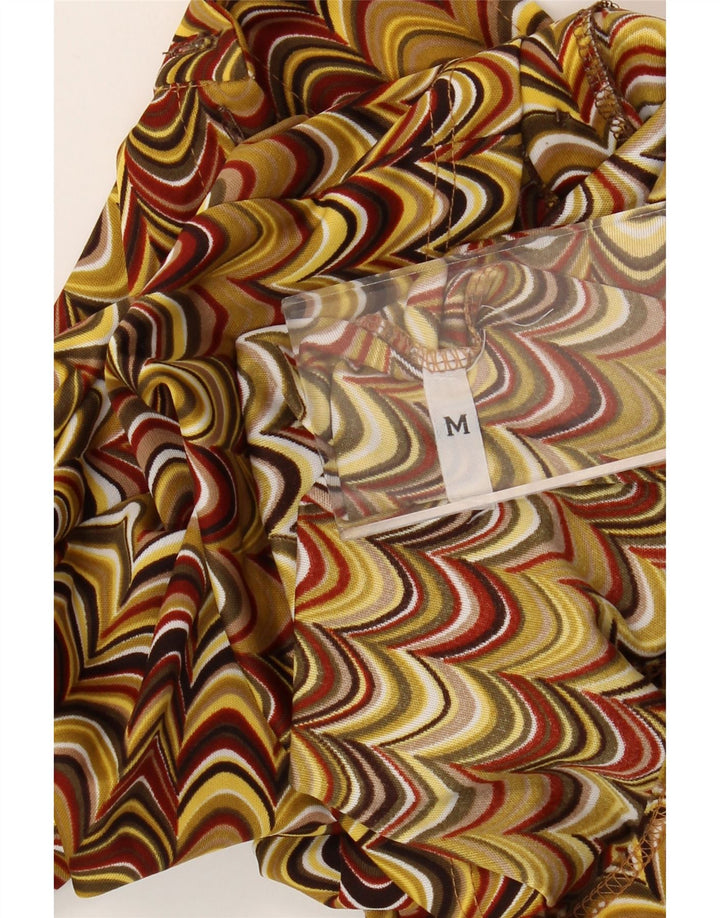 Blusa feminina vintage UK 12 média multicolorida geométrica