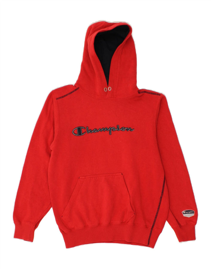CHAMPION Mens Graphic Hoodie Jumper Small Red Cotton Vintage Champion and Second-Hand Champion from Messina Hembry 