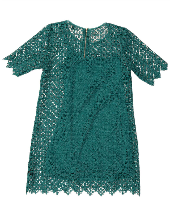 Próximo Vestido feminino Petites Lace Shift UK 12 poliéster geométrico verde médio