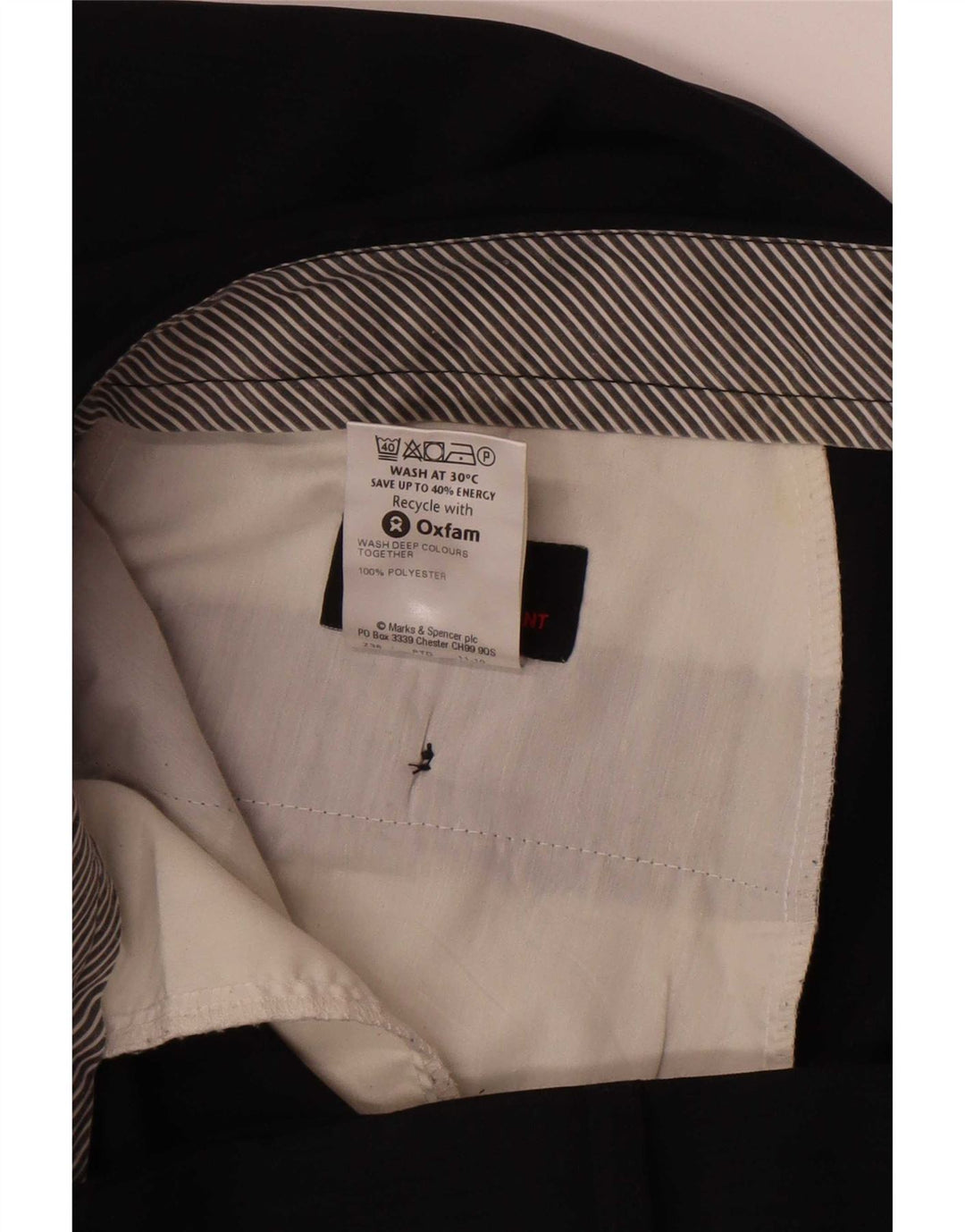 Calça masculina de terno reto Marks & Spencer W38 L33 azul marinho poliéster
