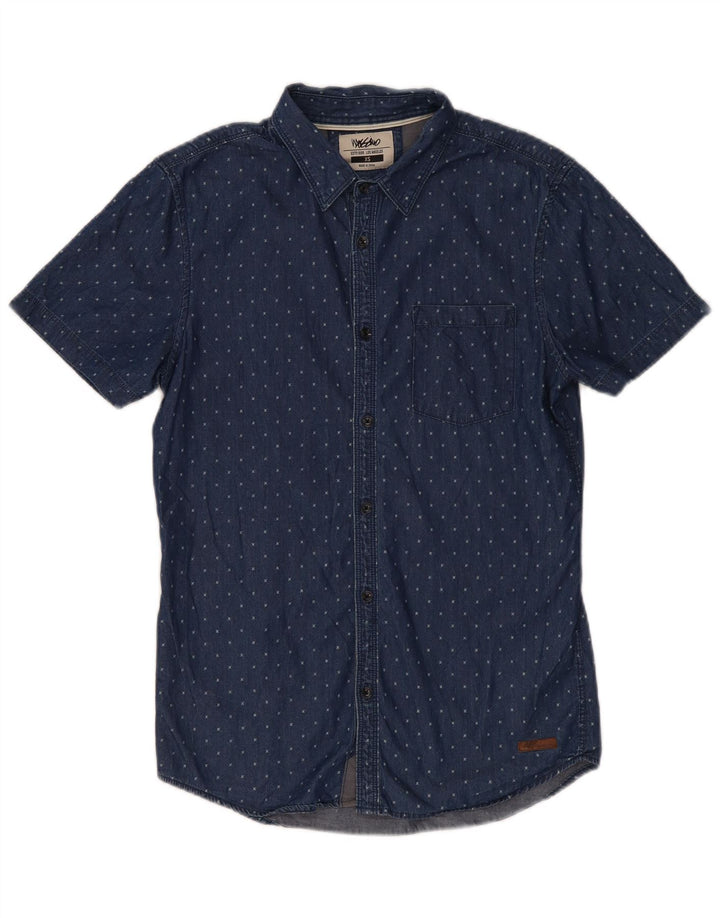 Camisa jeans masculina de manga curta MOSSIMO XS azul manchado