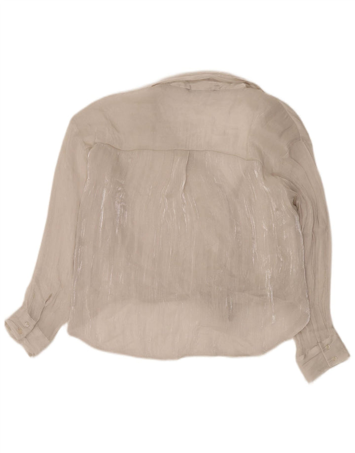 Blusa feminina transparente Zara com camisa grande tamanho UK 14 médio branco