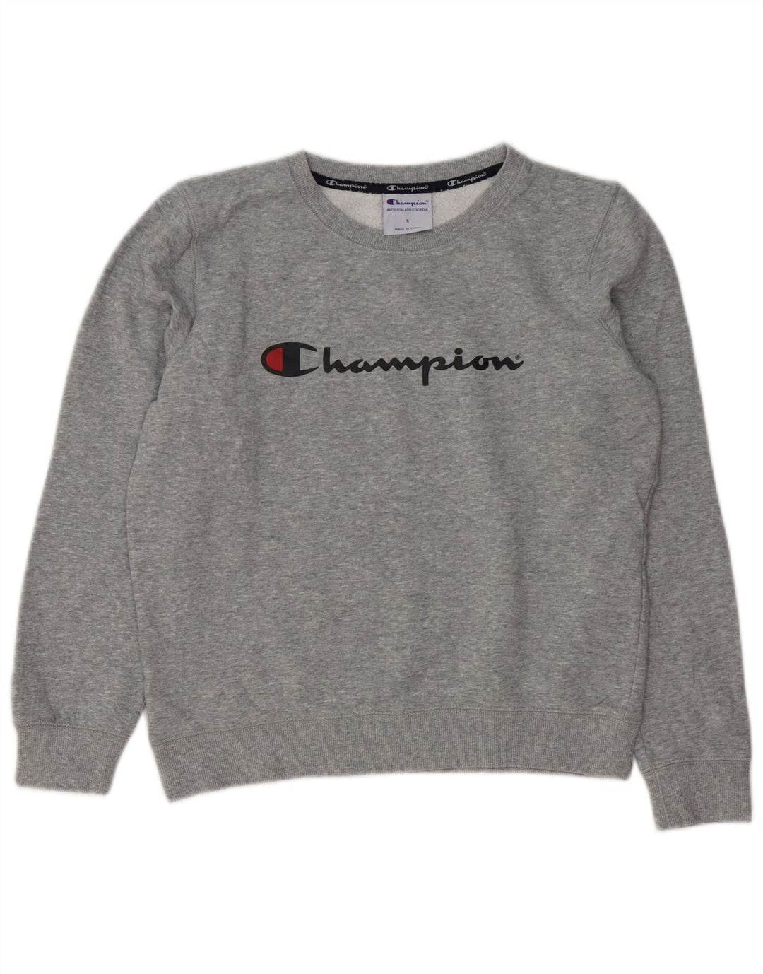Champion feminino gráfico moletom jumper UK 10 pequeno cinza manchado