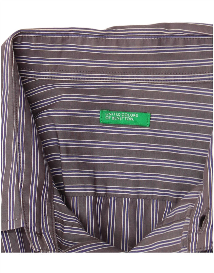 Camisa masculina BENETTON grande listrada cinza