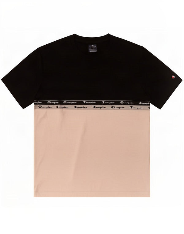Camiseta gráfica masculina Champion Top médio preto colorblock