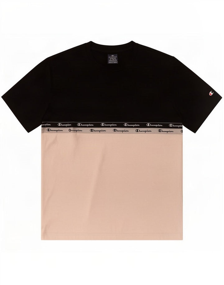 Camiseta gráfica masculina Champion Top médio preto colorblock
