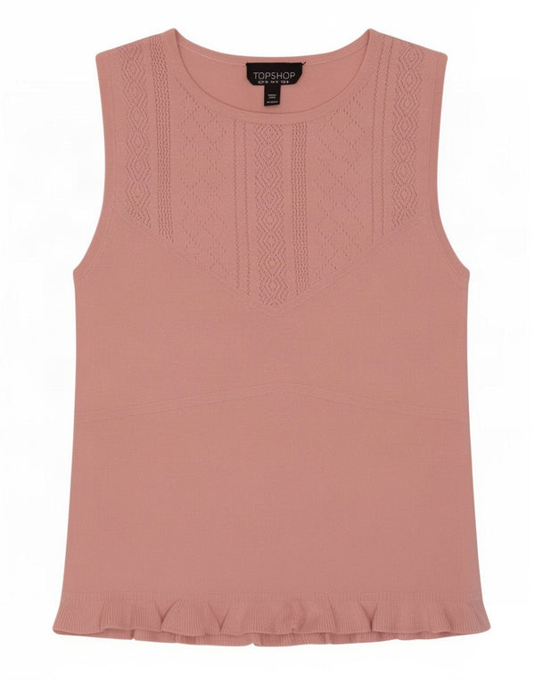 Blusa feminina sem mangas Topshop UK 8 pequena viscose rosa
