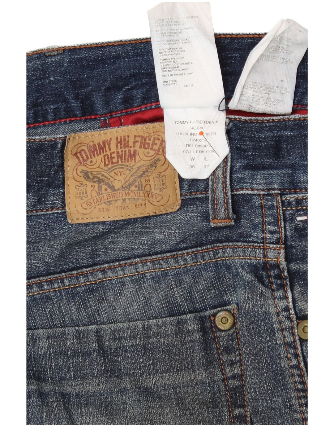 TOMMY HILFIGER Jeans reto masculino W36 L32 algodão azul