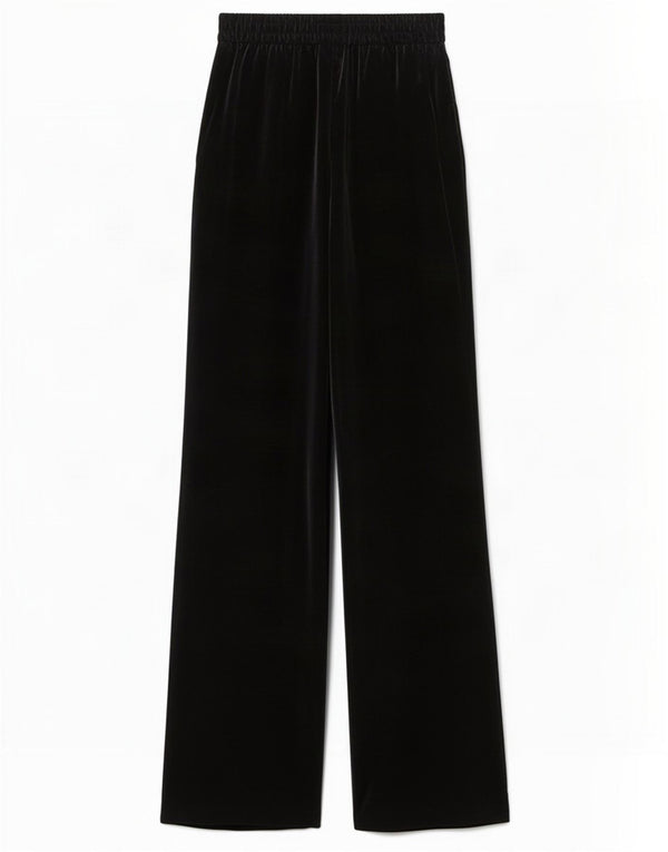 Zara Calça feminina casual de veludo com pernas largas XS W24 L35 poliéster preto