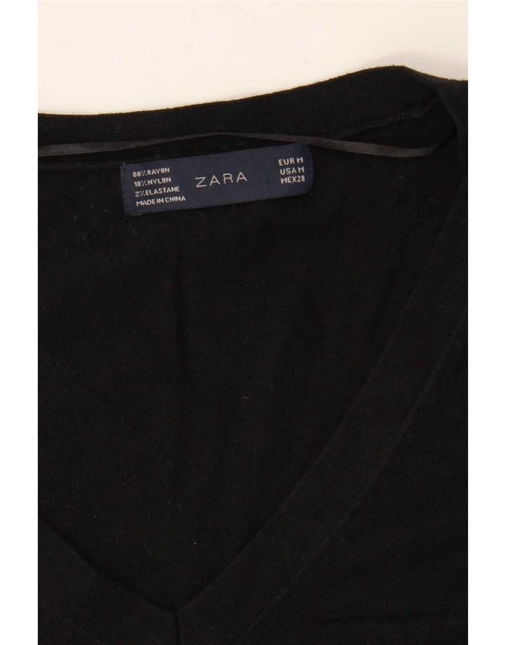 Suéter feminino Zara com decote em V Reino Unido 14 médio preto rayon