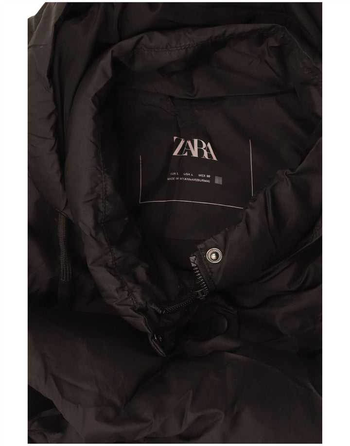 Colete acolchoado com capuz feminino ZARA UK 16 grande preto