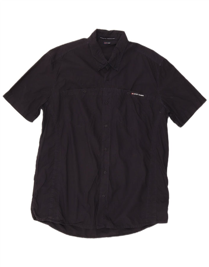 Camisa masculina de manga curta Cape Horn IT 52 grande algodão azul marinho