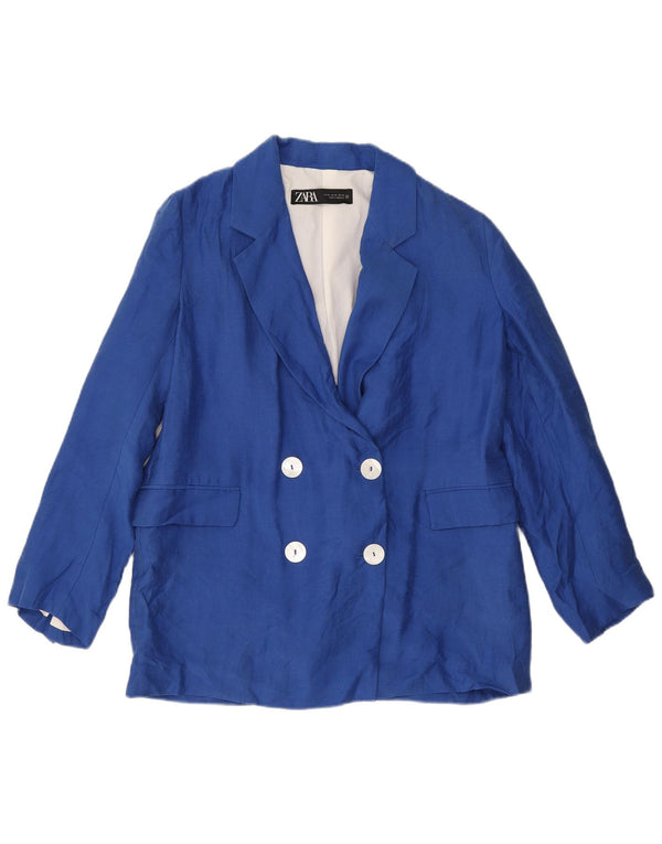 Jaqueta blazer feminina Zara com peito duplo grande Reino Unido 6 XS Azul Lyocell