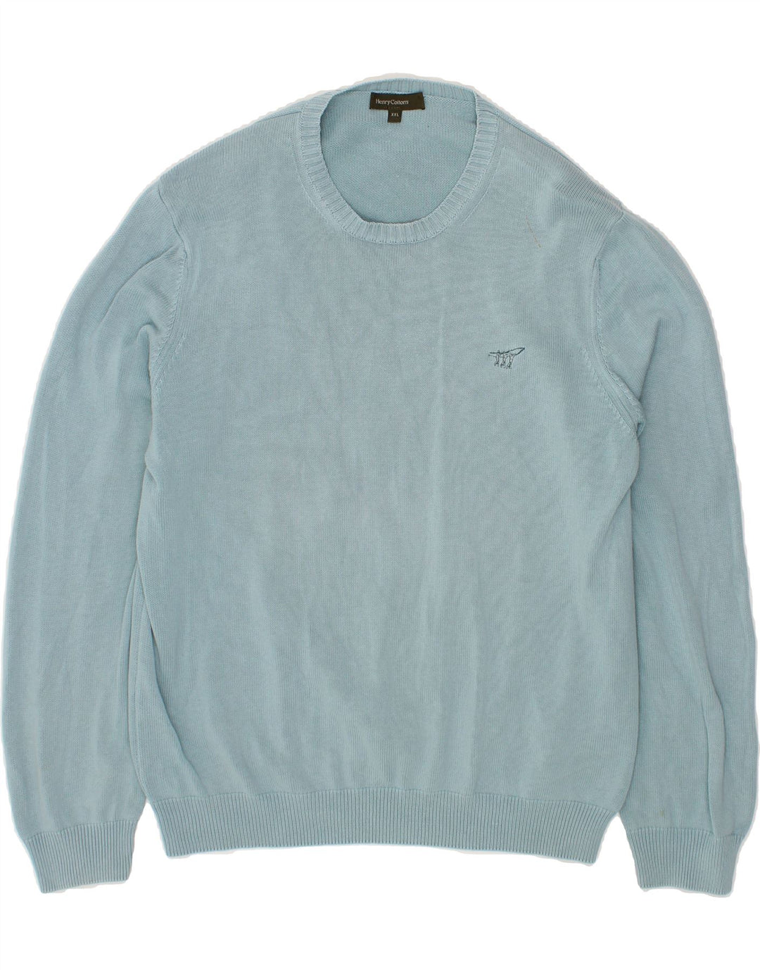 HENRY COTTONS Mens Crew Neck Jumper Sweater 2XL Blue Cotton Vintage Henry Cottons and Second-Hand Henry Cottons from Messina Hembry 