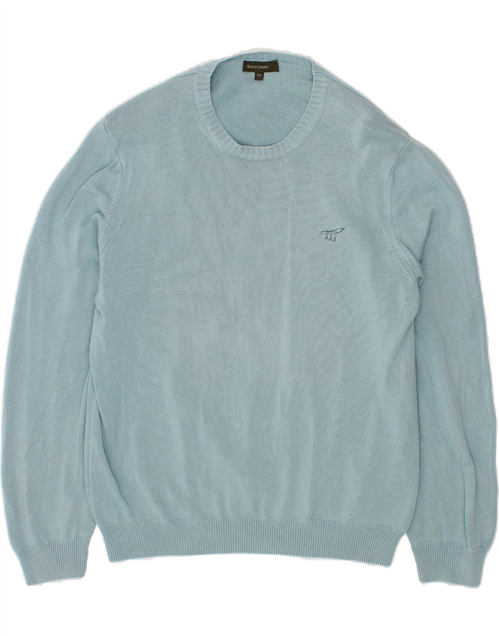 HENRY COTTONS Mens Crew Neck Jumper Sweater 2XL Blue Cotton Vintage Henry Cottons and Second-Hand Henry Cottons from Messina Hembry 