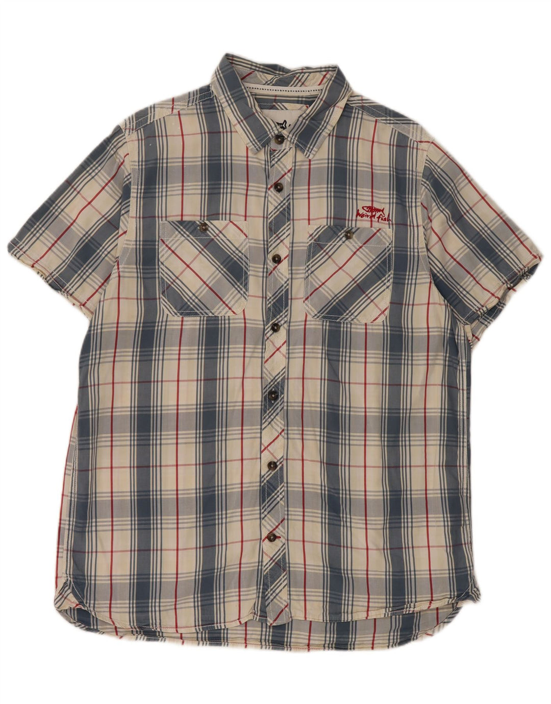 Camisa masculina de manga curta Weird Fish, algodão xadrez azul grande