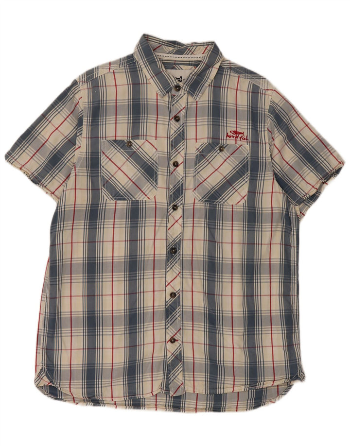Camisa masculina de manga curta Weird Fish, algodão xadrez azul grande
