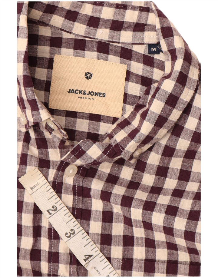 Camisa masculina Jack & Jones média de algodão gingham cor de vinho