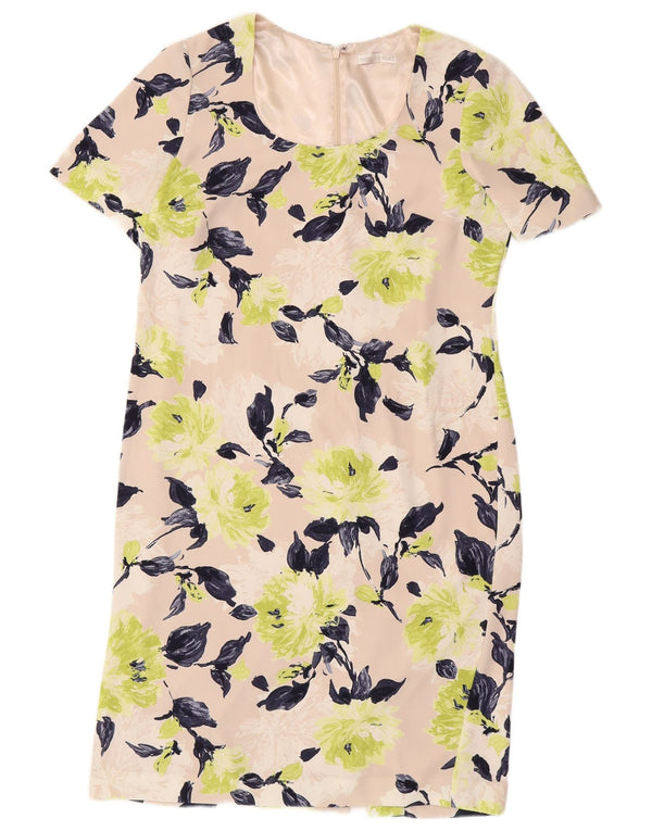 JACQUES VERT Vestido feminino de mangas curtas com bainha UK 12 Médio Bege Floral