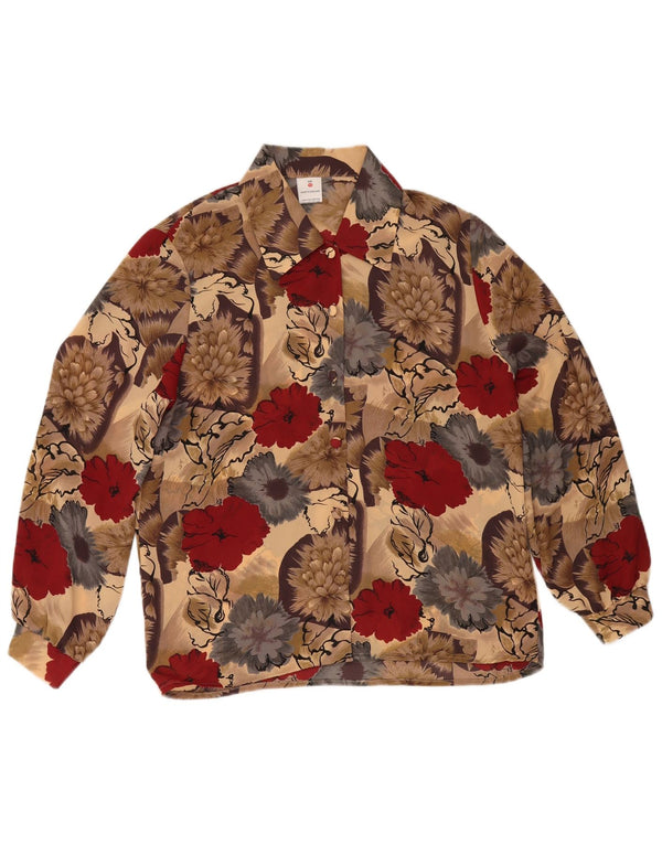 Blusa feminina vintage UK 12 poliéster floral multicolorido médio
