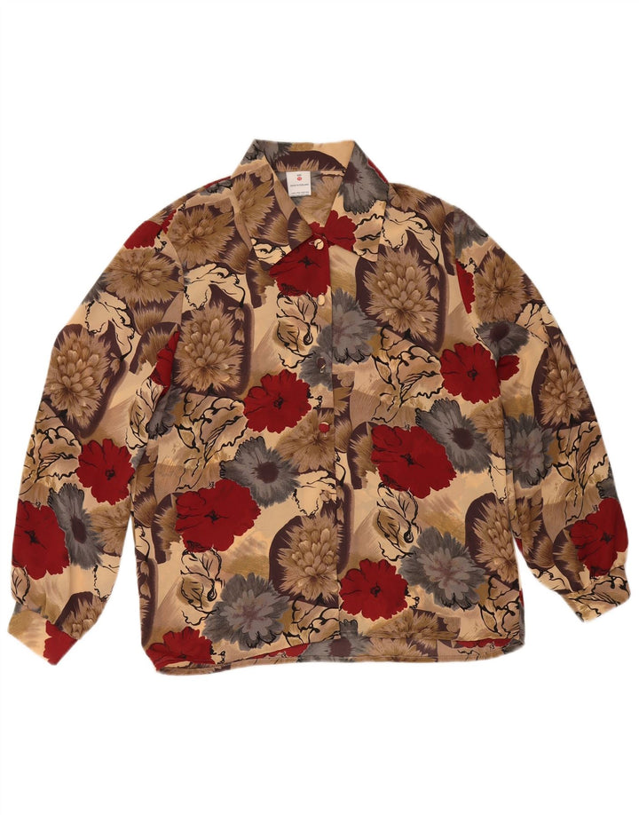 Blusa feminina vintage UK 12 poliéster floral multicolorido médio