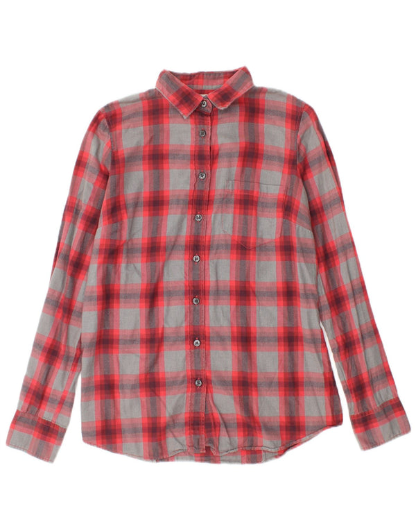 Camisa feminina de flanela J. Crew UK 6 XS algodão xadrez vermelho