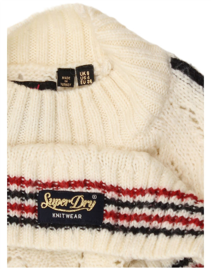 Suéter feminino Superdry com gola tartaruga UK 8 pequeno listrado branco