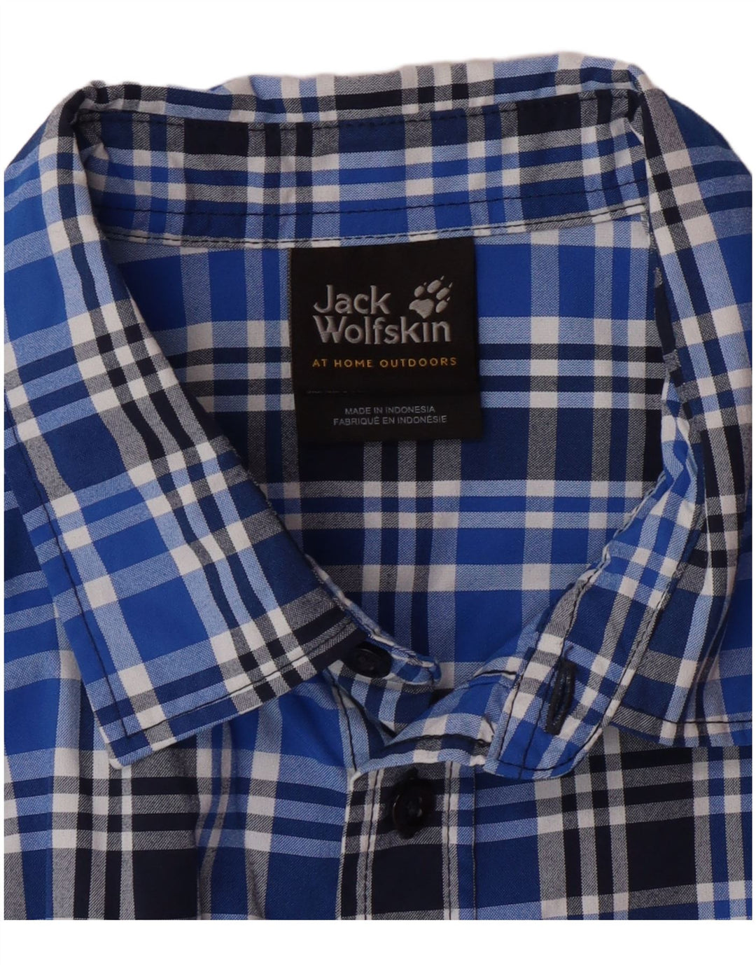 JACK WOLFSKIN Camisa masculina de manga curta Reino Unido 36/38 pequena azul xadrez poliamida
