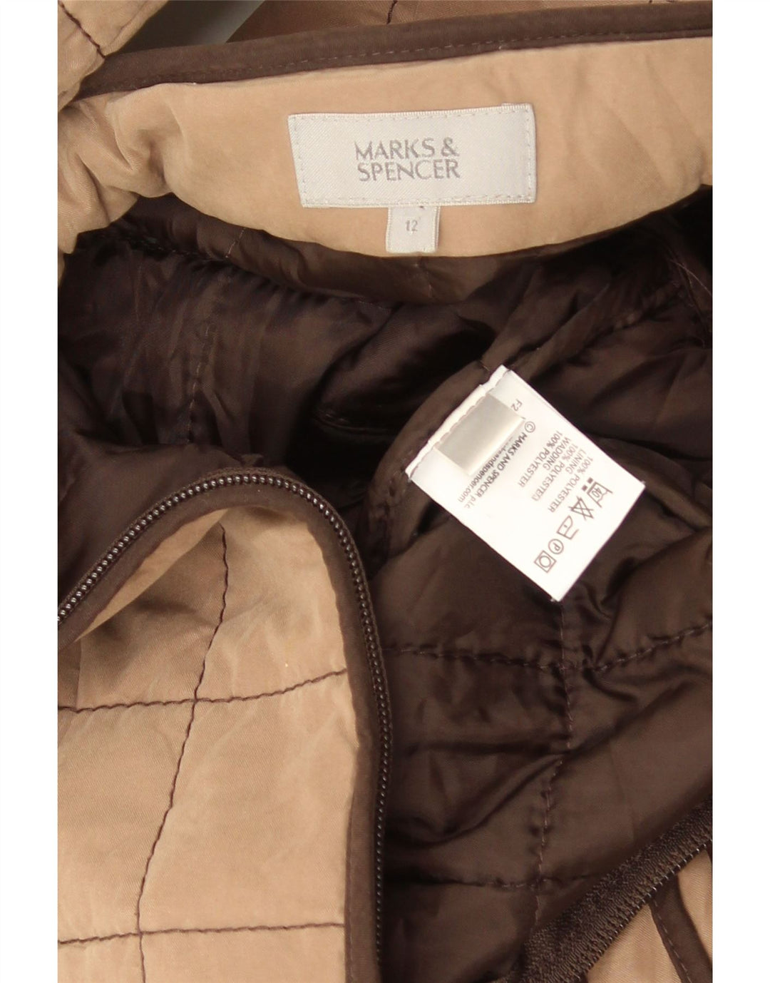 Jaqueta acolchoada feminina Marks & Spencer Reino Unido 12 poliéster marrom médio