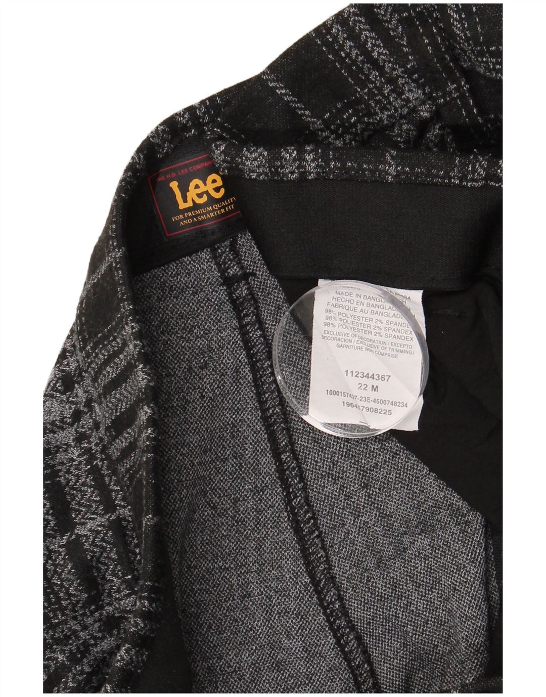 Calça chino feminina LEE reta US 22 3XL W42 L30 poliéster xadrez preto