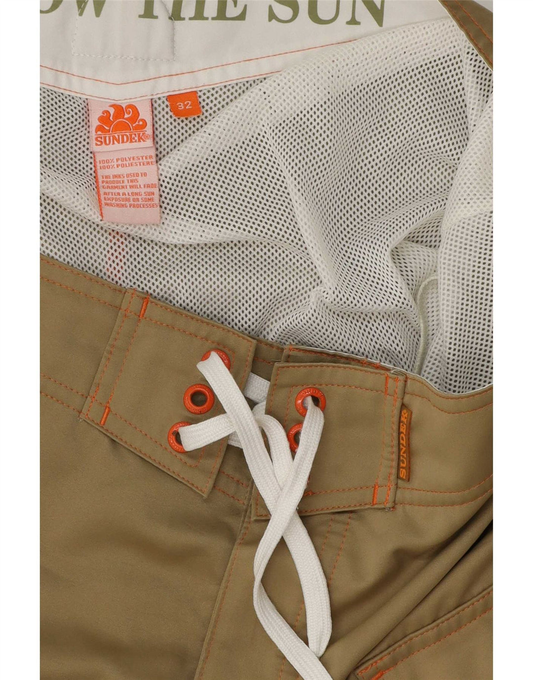 Sundek Mens Graphic Natação Shorts Poliéster Bege Médio