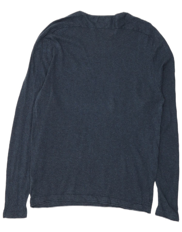 Zara Suéter masculino com gola canoa grande algodão azul marinho