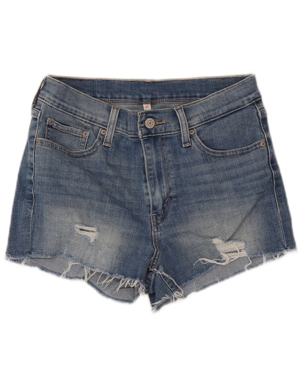 Shorts jeans feminino Levi's desgastado W27 pequeno algodão azul