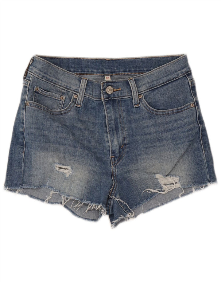 Shorts jeans feminino Levi's desgastado W27 pequeno algodão azul