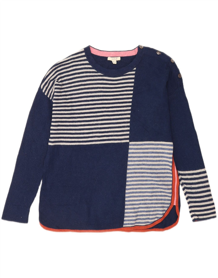 Suéter feminino com gola canoa White Stuff Reino Unido 10 pequeno azul marinho
