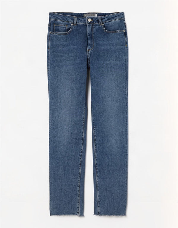 Calça jeans reta feminina MINT VELVET UK 10 pequena W27 L26 algodão azul